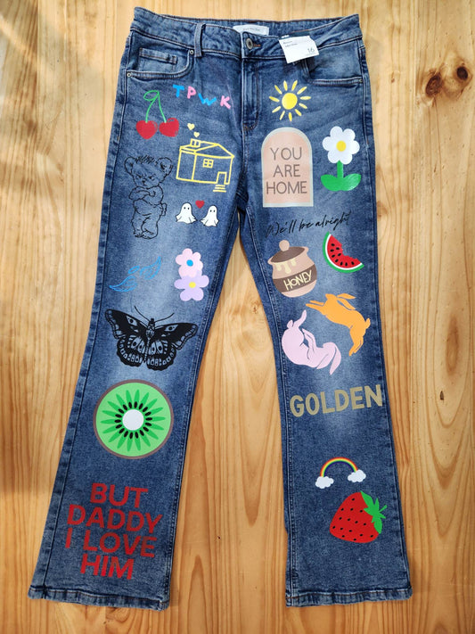 Customised denim jeans